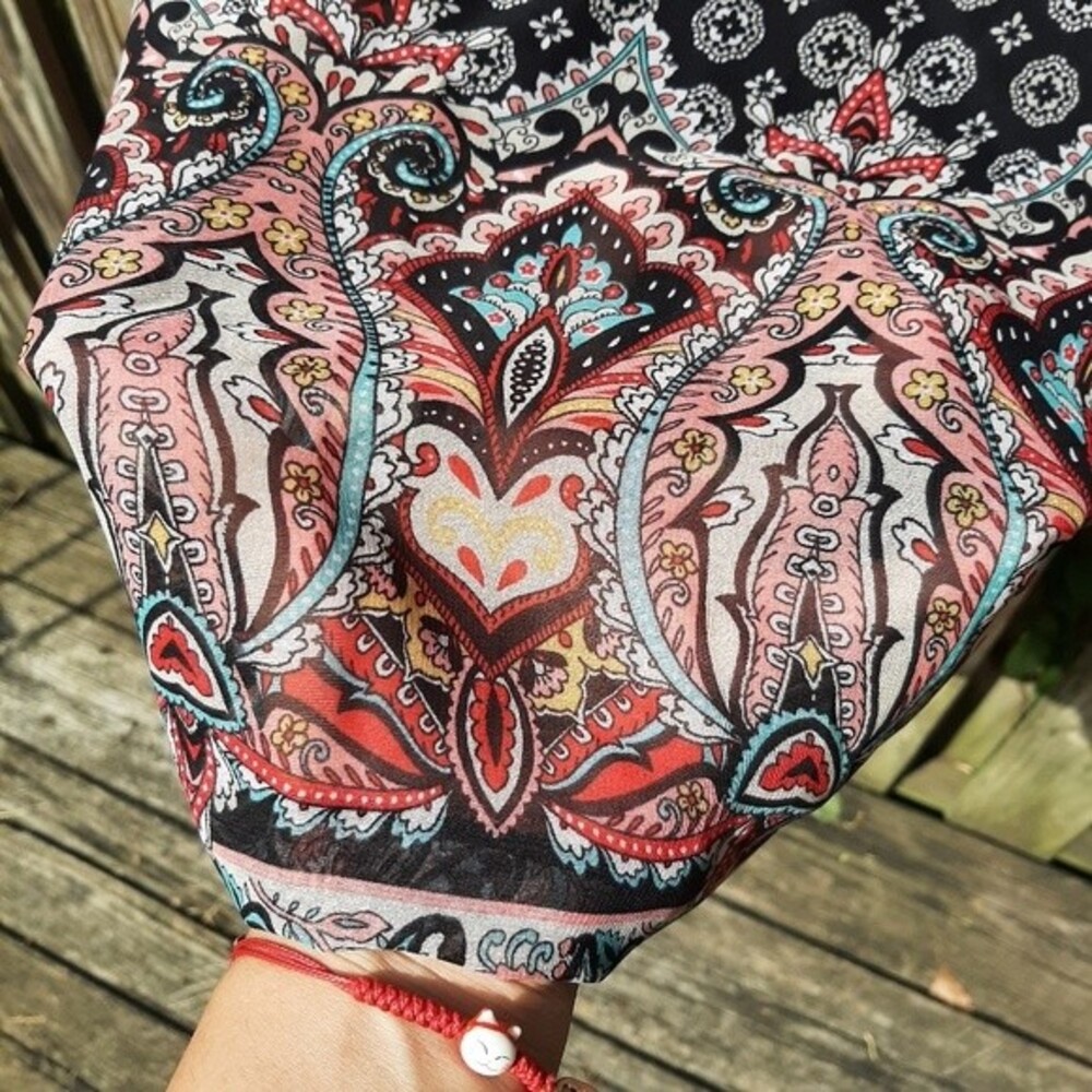 AUW Bohemian Tunic Lined Mini Dress Back Cut-out Bell Sleeve Size M - Picture 13 of 15